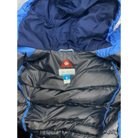 COLUMBIA Omni-Heat Down Jacket Sz Small Ski Coat Water Resistant Hooded Blue - Picture 11 of 11